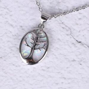 NWT - Sterling Silver Tree of Life with White Simulated Opal Adjustable Neckla…